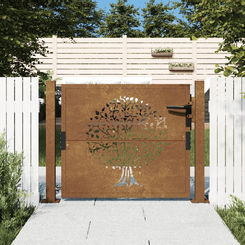 Vidaxl portail de jardin 105x80 cm acier corten conception de l'arbre 153160_0