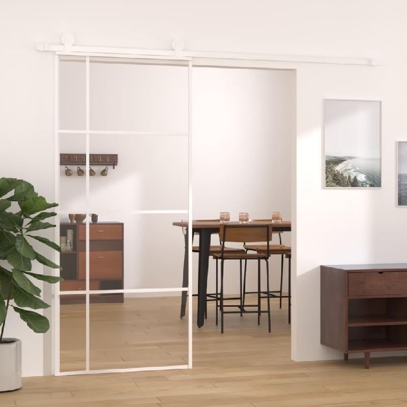 Vidaxl porte coulissante verre esg et aluminium 90x205 cm blanc 151684_0