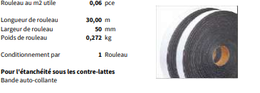 Bande autocollante d'étanchéité sous contre-latte - Rouleau 30m x 50mm - 801224_0