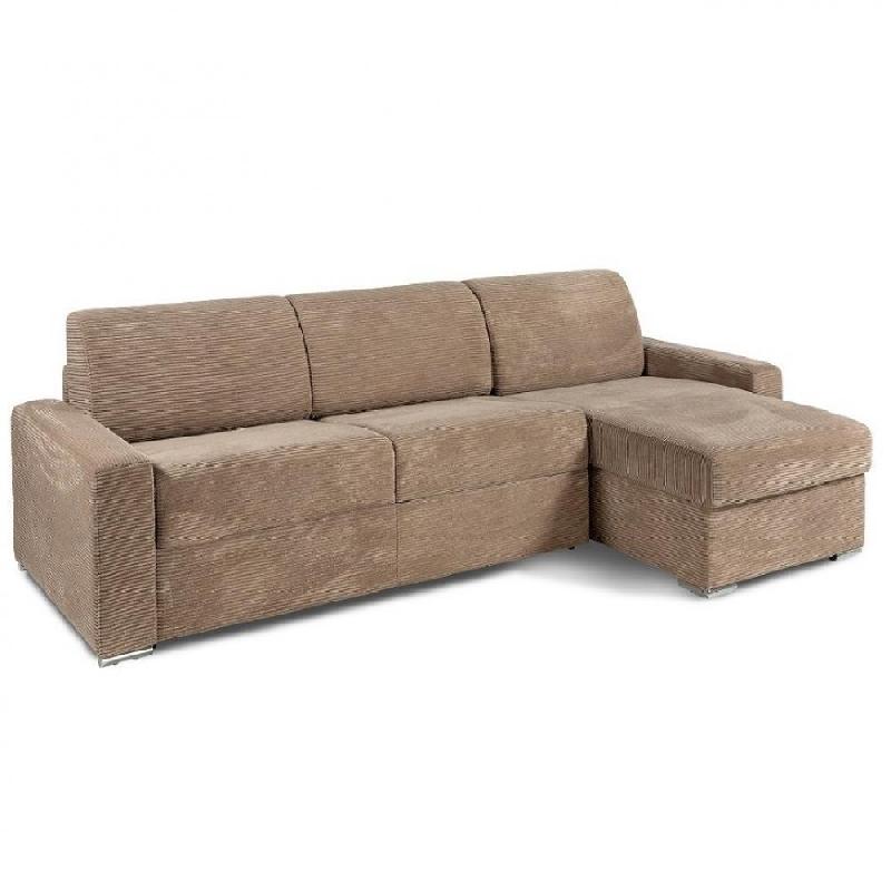 Canapé d'angle convertible EXPRESS DREAMER - sommier à lattes 160 cm - matelas 16 cm - velours côtelé caramel_0