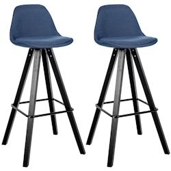 CLP Lot de 2 tabourets de bar Corbin en tissu carré Bleu/Noir - bleu textile 327253_0