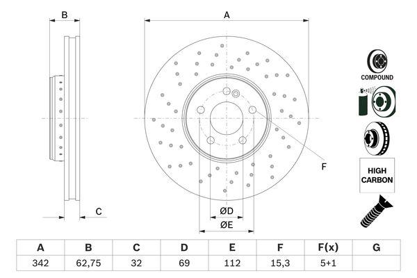 Disque de frein Bosch 0986479G40 - Avant - Deux pièces - Poinçonné et ventilé_0