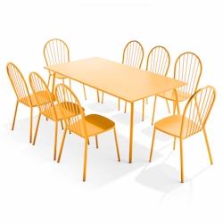 Oviala Business Ensemble table de terrasse et 8 chaises bistrot en acier jaune - jaune acier 109532_0