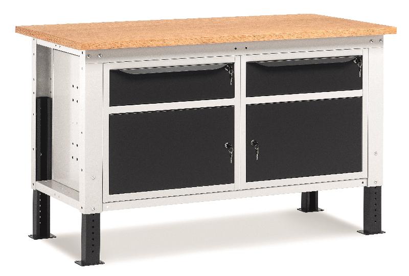 Établi métallique Fortis n°3 - L.1500 mm - Plateau bois hêtre - Charge 1000 kg - Pieds réglables_0