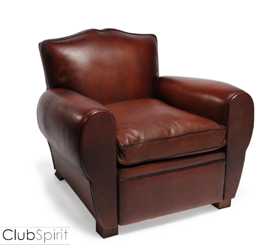 Fauteuil Club Grand Moustache - dossier en accolade - assise haute - hêtre massif et basane de mouton_0