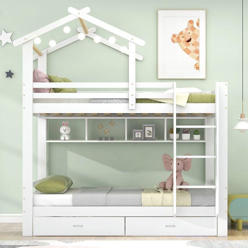 Lit superposé enfant-lit cabane avec 2 fenêtres-Lit mezzanine avec