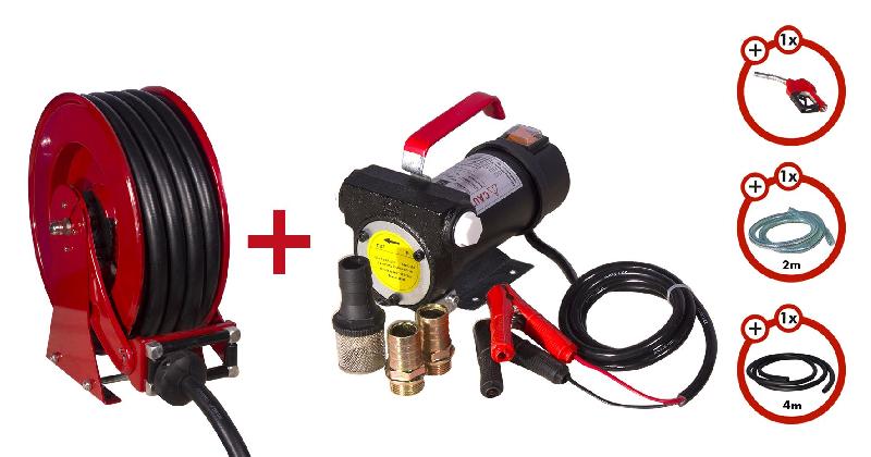 Pack enrouleur Diesel 15 m Ø 3/4 20 bars Acier peint avec pompe 24 V pistolet et tuyaux MW Tools SHD3415 SET3 24_0