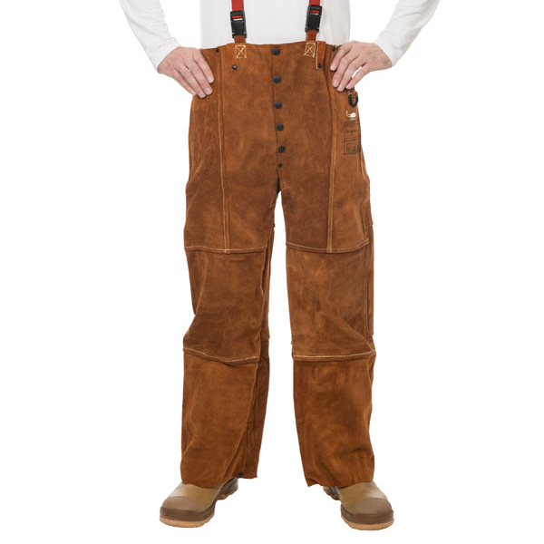 Pantalon de soudeur lava brown cuir croûte de bovin avec bretelles - PCPC100 - Weldas_0