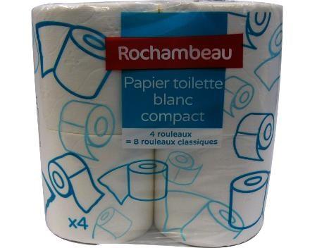 PAPIER TOILETTE COMPACT 2 ÉPAISSEUR BLANC 4 ROULEAUX