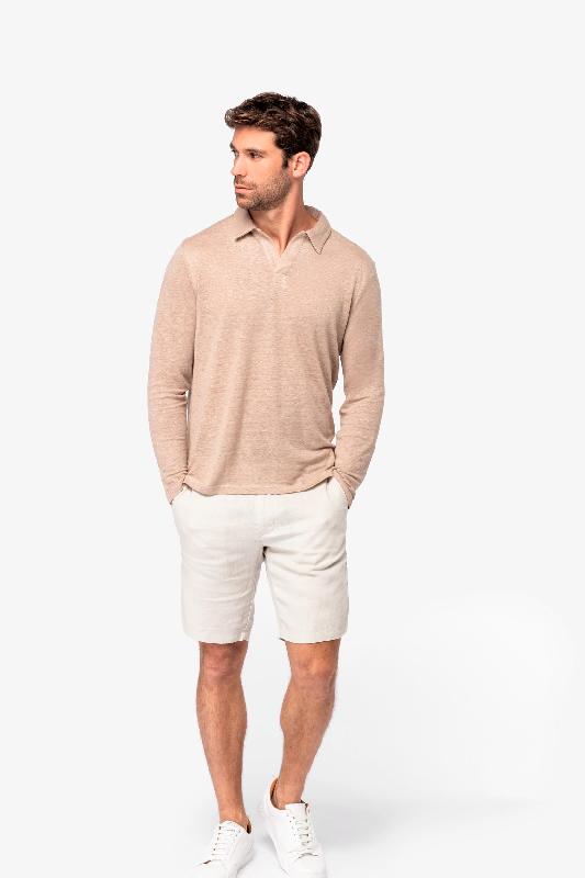 Polo manches longues en lin homme - Réf : NS202 - Native Spirit - Tissu durable et thermorégulateur_0