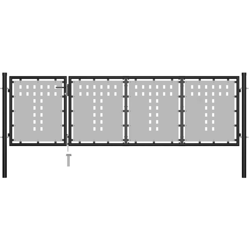 PORTILLON ACIER 350X100 CM NOIR PORTILLON GRILLAGÉ DE JARDIN POUR PATIO ENTRÉE ARRIÈRE-COUR EXTÉRIEUR - TOPDEAL