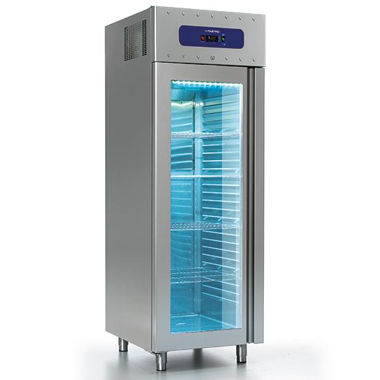 Réfrigérateur 700 litres en inox avec porte en verre, gn 2/1, -2°/-8°c, 85 mm isolation - BMC0001/FGM_0