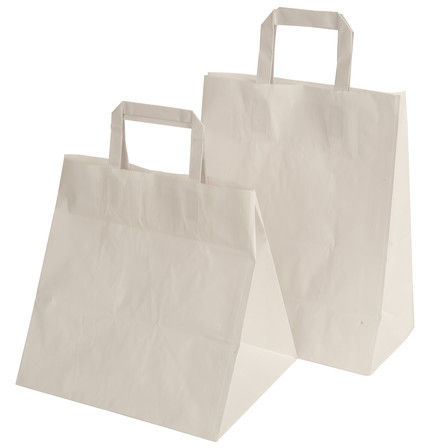 Sac kraft blanc - poignées plates - fond plat - recyclable - pour commerces et restauration_0