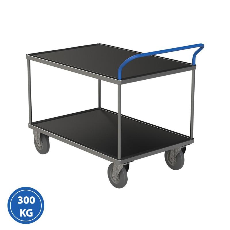 Servante d'atelier 2 plateaux tôlés - 300 et 500 kg - Format 800 x 600 - Charge 300 kg - Poignée bleue - Marque Rolléco_0