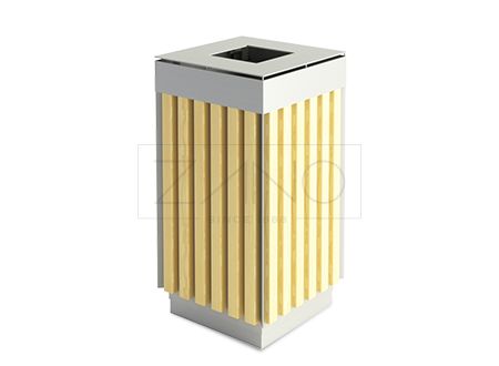 Poubelle publique Argo 03.066.Sn - Zano - 70L - Acier noir ou inoxydable et lattes en bois_0