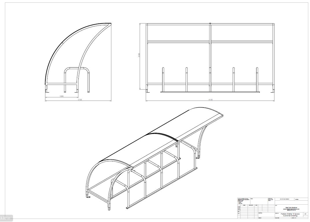 Abri vélo semi-ouvert Paris - structure en acier galvanisé ou revêtement poudre - bardage en polycarbonate 5 mm - pour 10 vélos_1