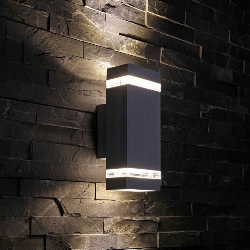 LAMPE VERS HAUT/BAS EXTÉRIEUR MODERNE CARRÉE NOIR IP44 A++ JARDIN PORTE D'ENTRÉE