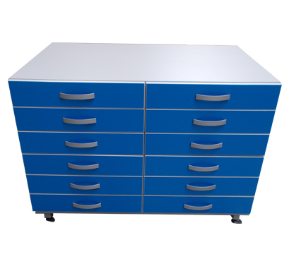 Bahut 12 tiroirs 1200 x 600 x 850 mm - Réf TRCB 7122 - BIOLAB - structure métallique renforcée et haute résistance au poids_0