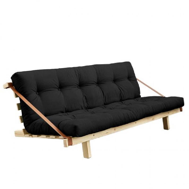 Banquette futon JUMP en pin massif - Coloris gris foncé - Couchage 130 x 190 cm - Design scandinave et lanières en cuir_0