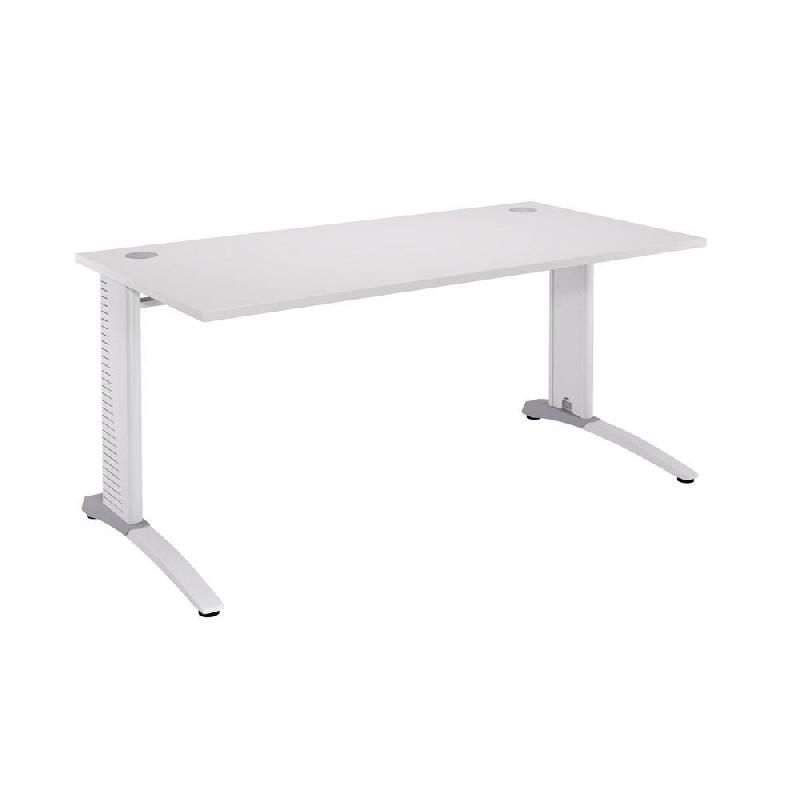 BUREAU DROIT BIOSPACE 2 - L. 160 X P. 80 CM - PLATEAU BLANC - PIEDS L BLANC - EMBASE 'ALUMINIUM'