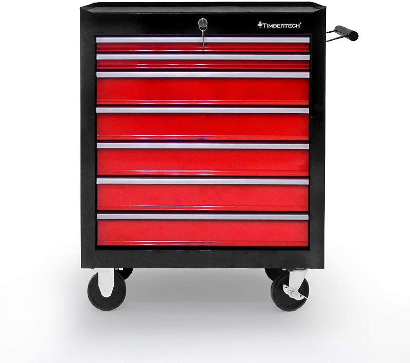 Chariot à outils en acier - 4 roulettes (2 avec frein) - servante d'atelier rouge et noir - 77,5 cm - caisse à outils amovible - 01_0000447_0