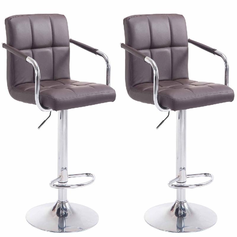 CLP Lot de 2 Tabourets de Bar Lucy  V2 en Similicuir Marron/Chrome - marron polyester 315808_0