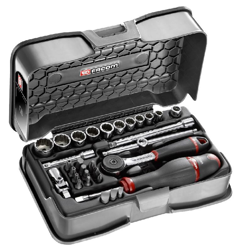 COFFRET DE DOUILLES 1/4'' 12 PANS MÉTRIQUES ET EMBOUTS 31 PIÈCES - FACOM - R.161-5P12