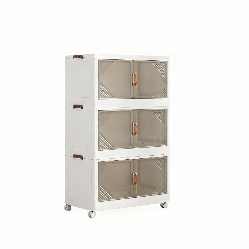COSTWAY Boîtes de Rangement avec Couvercle, Contenants Emboîtables avec Roulettes et Portes, Organisateur Pliable pour Chambre - blanc VH34516IT_0