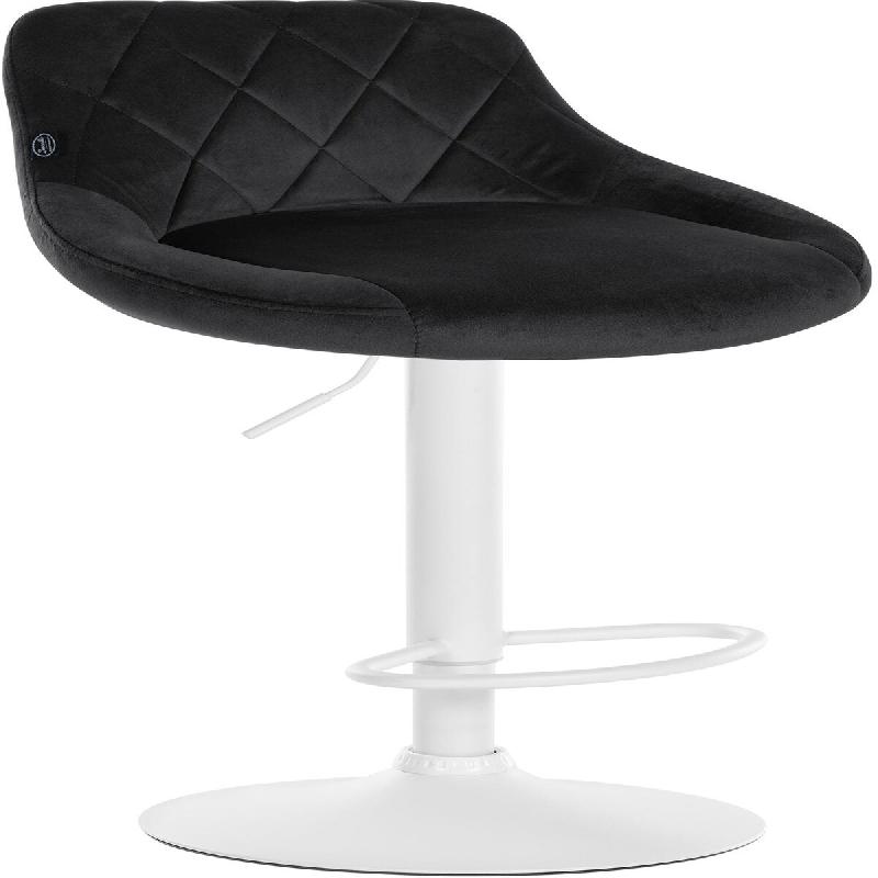 Décoshop26 - Tabouret de bar en velours noir coutures décoratives pivotant support métal blanc TDB10661 - blanc 3002472232696_0