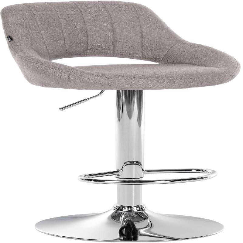 Décoshop26 - Tabouret de bar x1 réglable en hauteur en tissu gris dossier ajouré et pied métal chromé 10_0005943 - gris métal 3000265308139_0
