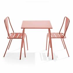 Oviala Business Ensemble table de terrasse carrée et 2 chaises bistrot argile - Oviala - rose acier 109451_0