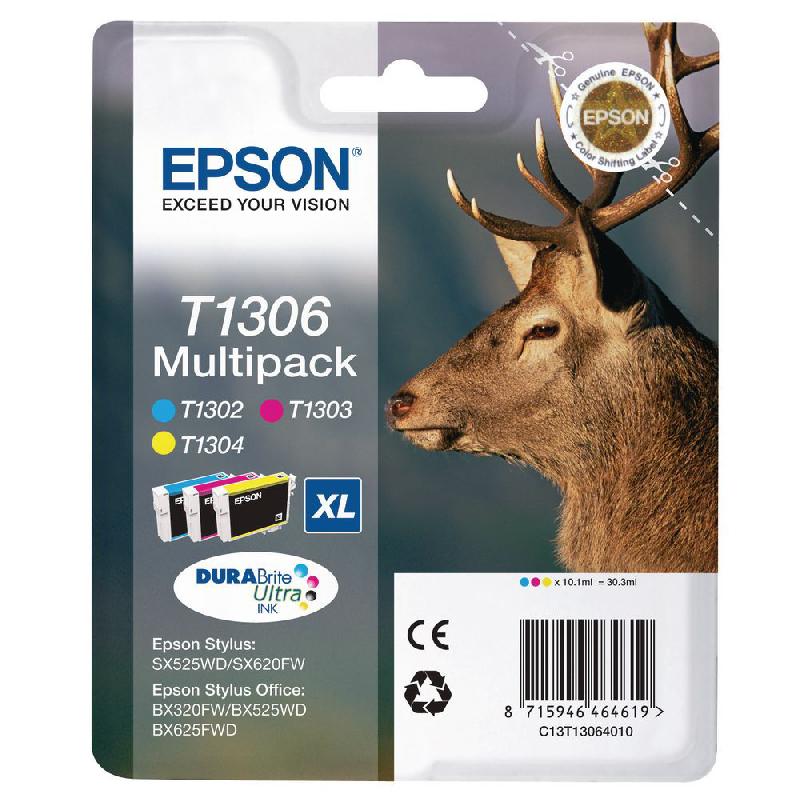 EPSON T1306 ''CERF'' CARTOUCHE D'ENCRE ORIGINALE DURABRITE ULTRA PACK 3 COULEURS (C13T13064012) - CYAN, MAGENTA JAUNE
