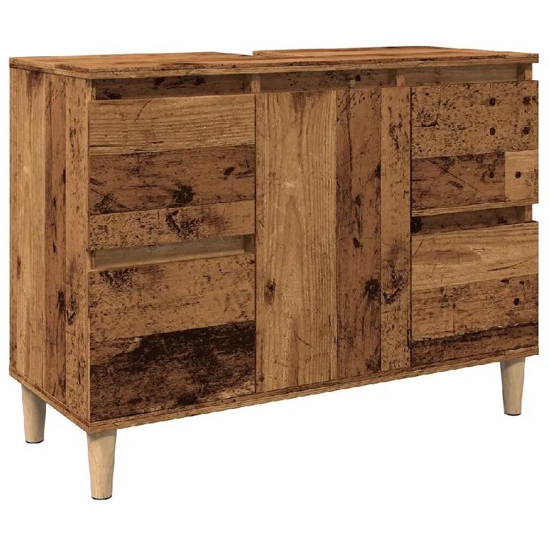 Helloshop26 - Armoire d'évier tiroirs polyvalente salle de bain 80 x 33 x 60 cm en bois d'ingénierie vieux bois 02_0051051 - Bois massif 3000236716222_0
