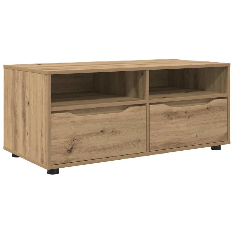 Helloshop26 - Meuble TV rectangulaire moderne avec rangement pratique 100 x 48 x 43 cm en bois d'ingénierie chêne artisanal 02_0054670 - Bois massif_0
