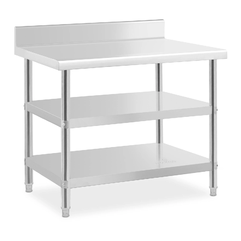Helloshop26 - Table de travail acier inoxydable avec dosseret - 100 x 70 x 16.5 cm - 204 kg - 2 tablettes  14_0007329 - 3001285999789_0