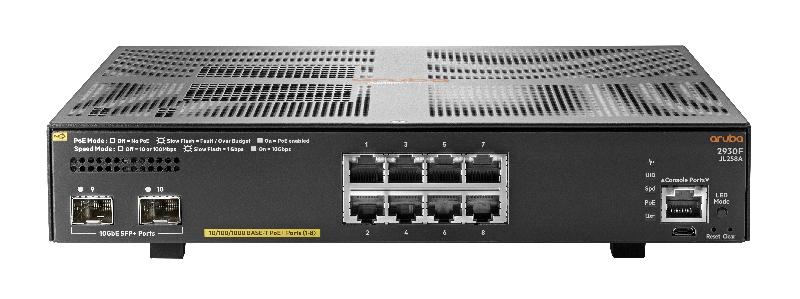 Hewlett Packard Enterprise Aruba 2930F 8G PoE+ 2SFP+ Commutateur de réseau géré L3 Gigabit Ethernet (10/100/1000) Connexion Ethernet, supportant l'alimentation via ce port (PoE) 1U Gris_0