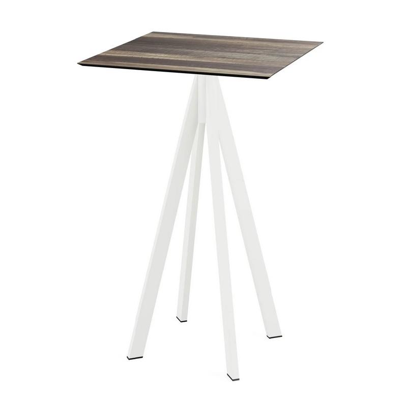 Infinity mange-debout avec piètement blanc + plateau HPL Tropical Wood 70x70 cm_0