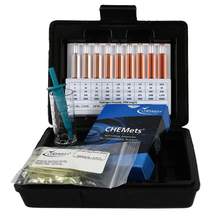 Kit d’analyse visuelle du Peroxyde d'hydrogène, 125-1250 ppm Type : HR CHEMets® 30 unités, marque Chemetrics - Ref.: NBB032_0