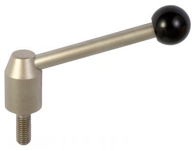 Manette indexable inox - tige filetée (14-41) - boule en bakélite noire_0
