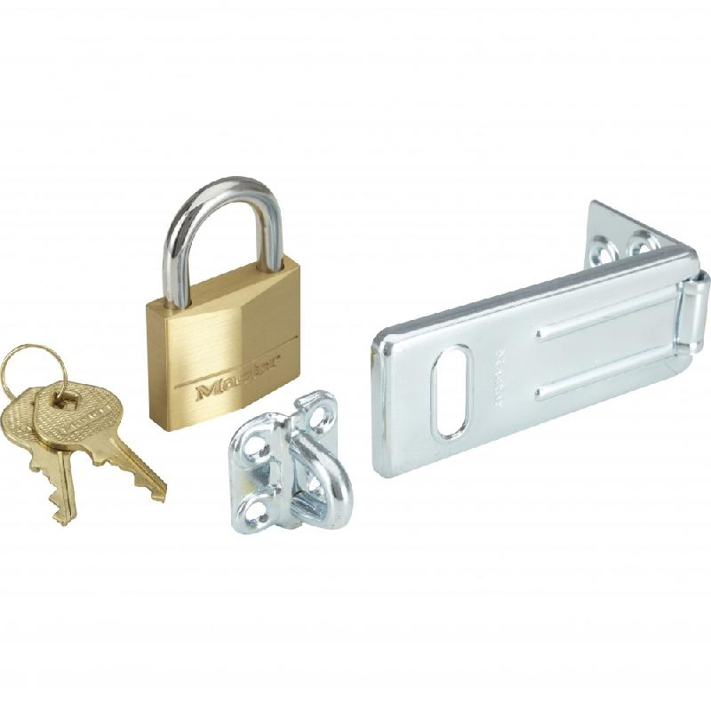 MASTER LOCK 140703EURD - Pack avec moraillon de porte et cadenas à clé en laiton 40 mm - Utilisation intérieure_0