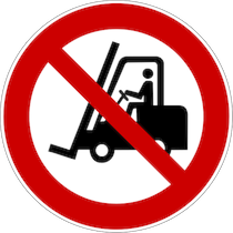 PICTOGRAMME D'INTERDICTION ISO EN 7010 - INTERDIT AUX CHARIOTS ÉLÉVATEURS À FOURCHE ET AUTRES VÉHICULES INDUSTRIELS - P006  - PVC - 315