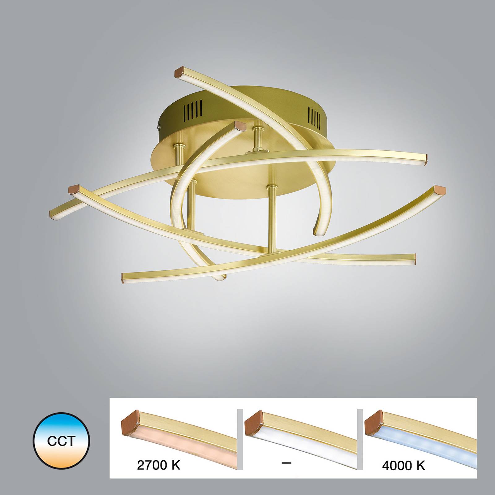 FISCHER & HONSEL PLAFONNIER LED CROSS TUNABLE WHITE, 5 LAMPES, LAITON