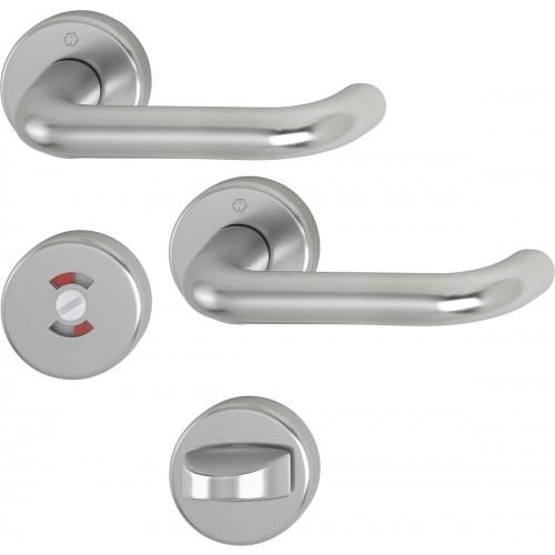 POIGNÉES DE PORTE SUR ROSACES RONDES PARIS - ALUMINIUM FINITION INOX - CONDAMNATION HOPPE