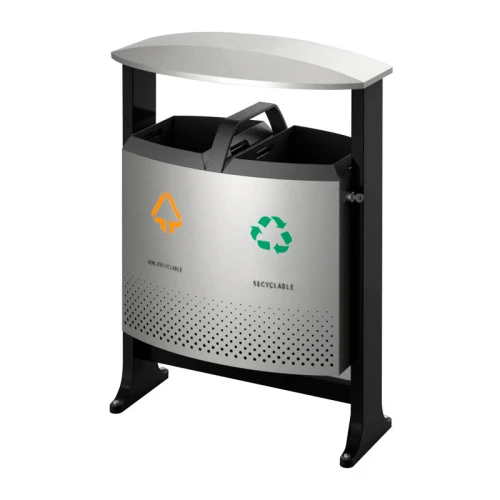 Poubelle extérieur tri sélectif en acier thermolaqué - 2×39 L - Verrouillable avec auvent - Design de luxe_0