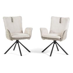 RATTATAN Lot de 2 chaises rembourrées en velours à larges côtes, pieds en métal pivotants à 360°, pour cuisine, salle à manger, bureau, design_0