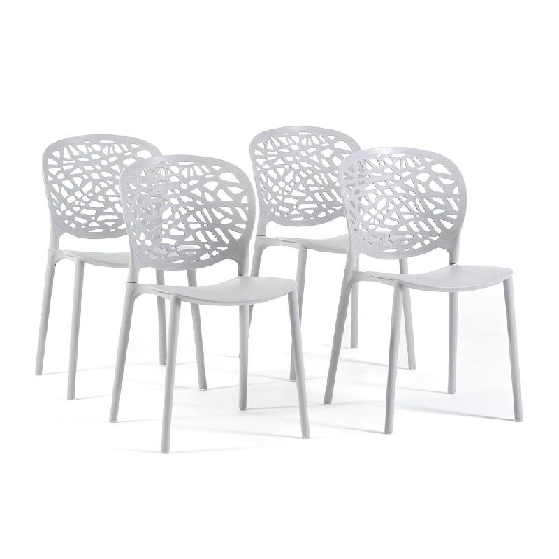 RATTATAN Lot de 4 chaises d'extérieur empilables en polypropylène dossier ajouré design naturel pour jardin terrasse bar restaurant Linda - gris -_0