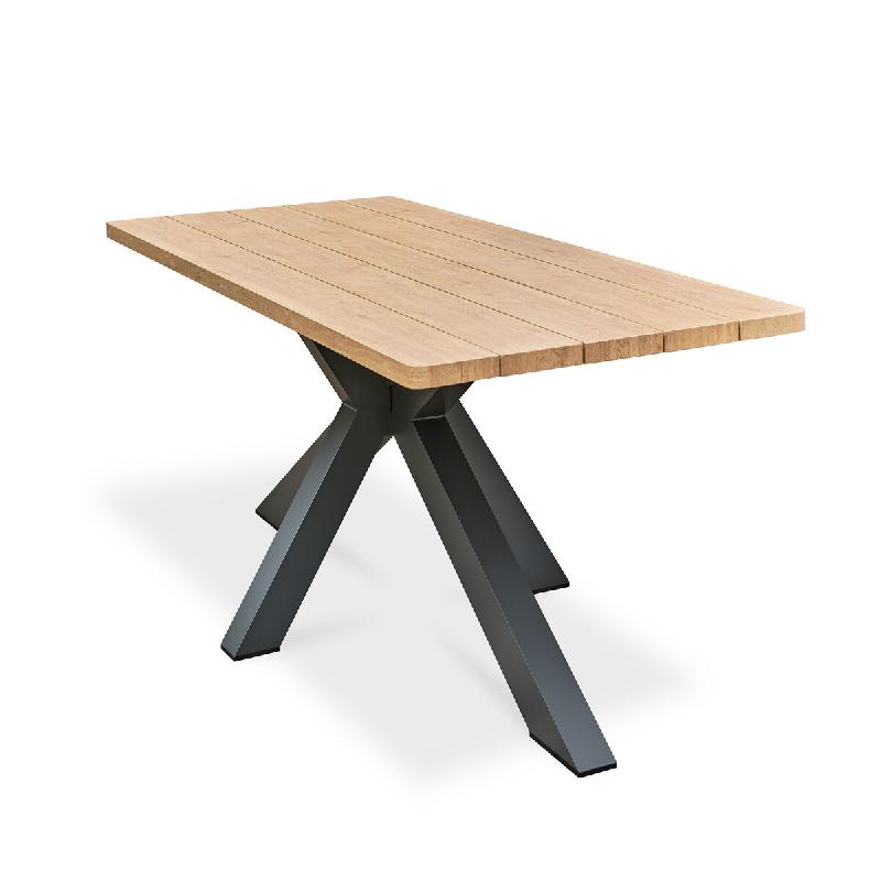 REMARQUABLE Table de jardin en aluminum gris anthracite et plateau aspect bois (220x102 cm) - KELIA - 3700917630471_0