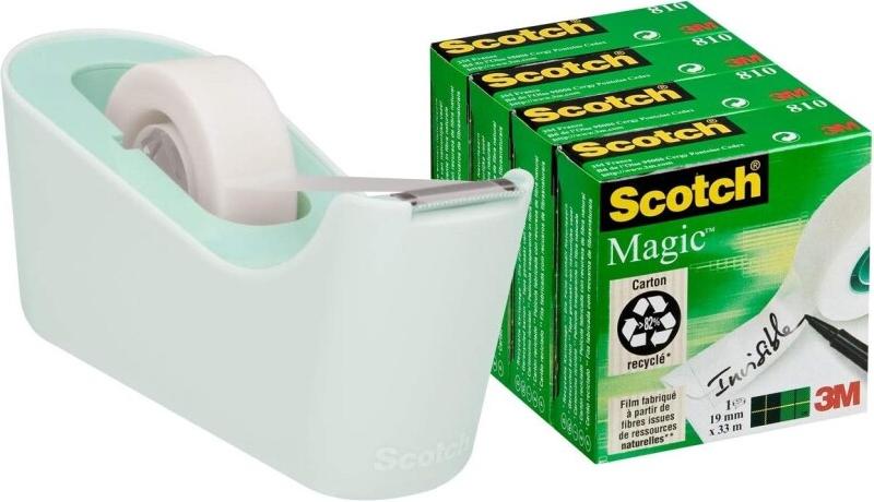 Scotch Lot de 4 rubans invisibles Magic™, 19 mm x 33 m (BP1080), avec dévidoir menthe C18 - vert 4054596577787_0