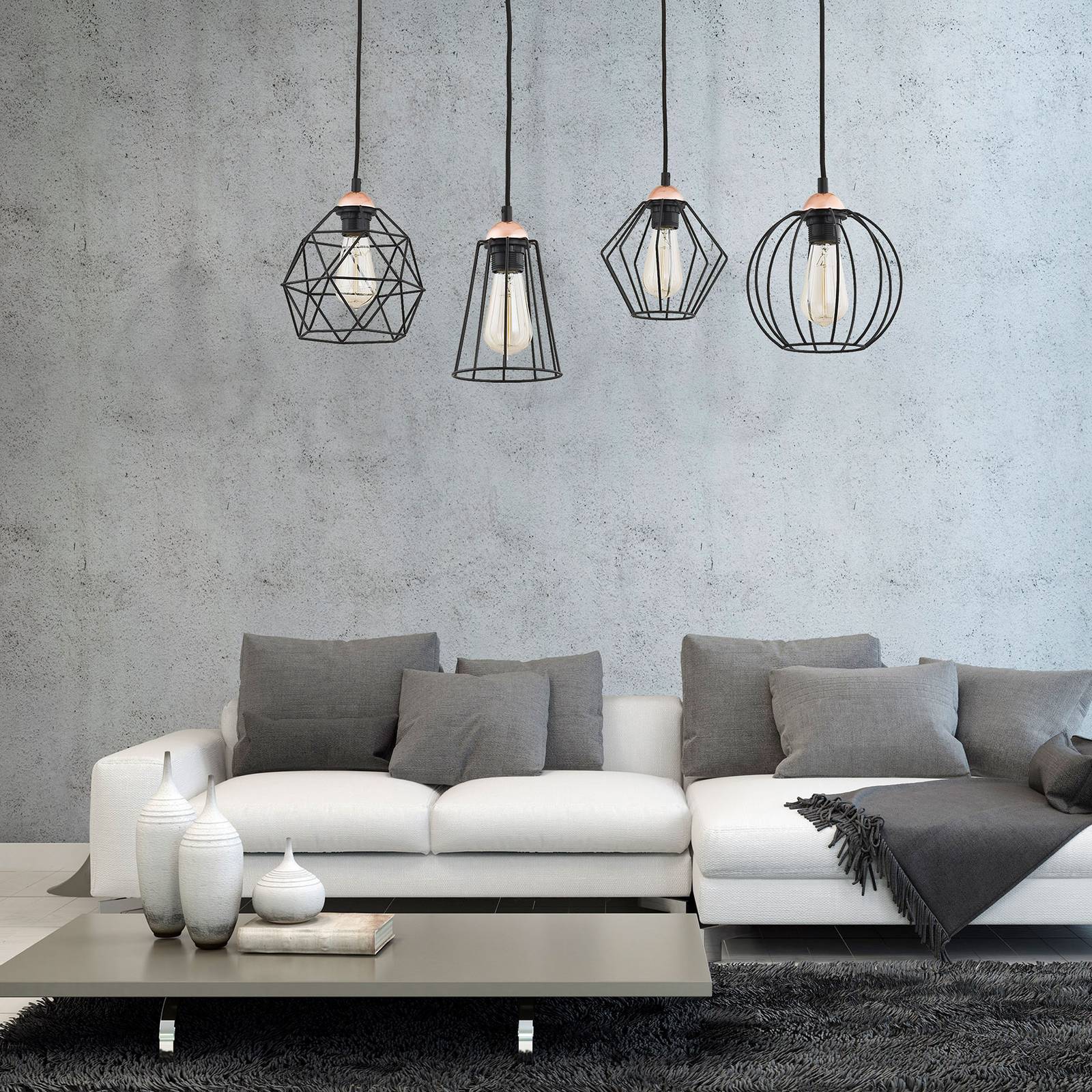 TK LIGHTING SUSPENSION GALAXY AVEC QUATRE ABAT-JOUR CAGES