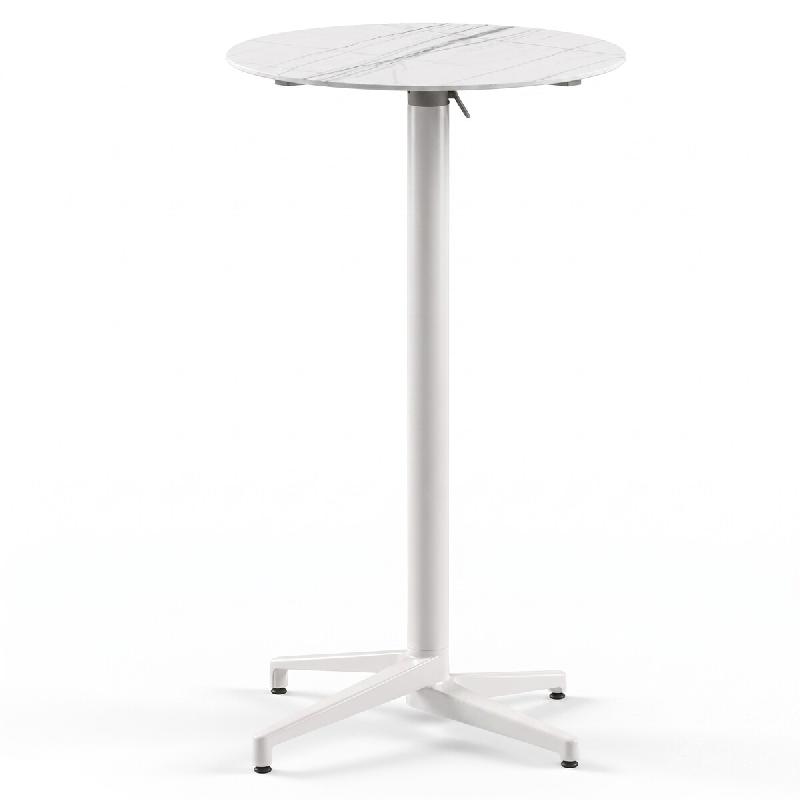 Table de bar Mod. MOON-C, hauteur 111 cm, plateau en stratifié blanc HPL Ø 69 mm, aspect marbre blanc, pliable pour l'extérieur - blanc 986_0